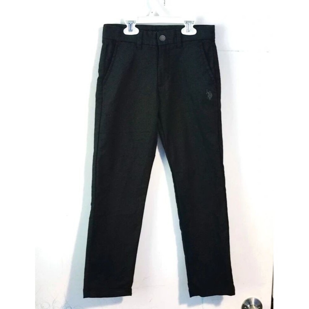 U.S. Polo Assn. Boys Black Casual Dress Pants Size 8 Ajustable Waist Snap Button